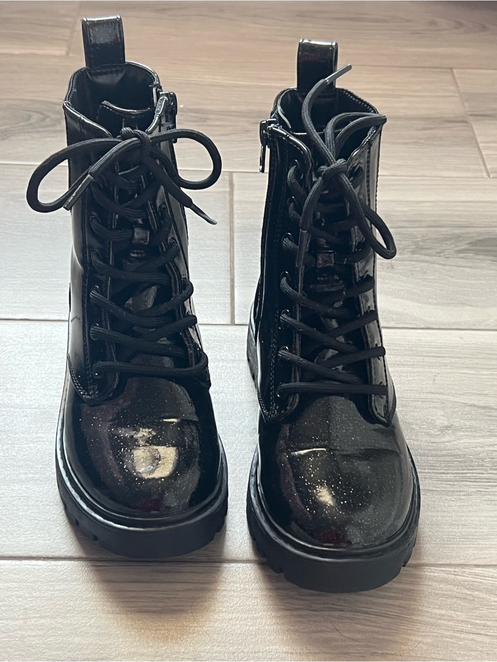 Art Class Rochelle Black glitter Kids Combat Boots